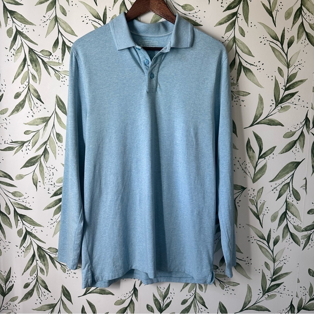 Coolibar Men’s Coppitt Long Sleeve Polo Shirt. Blue Heather. Medium.